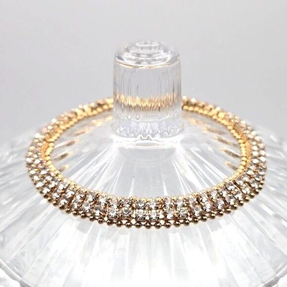 Goldtone Double Row Clear Rhinestone Tennis Bracelet 7" - Picture 2 of 5